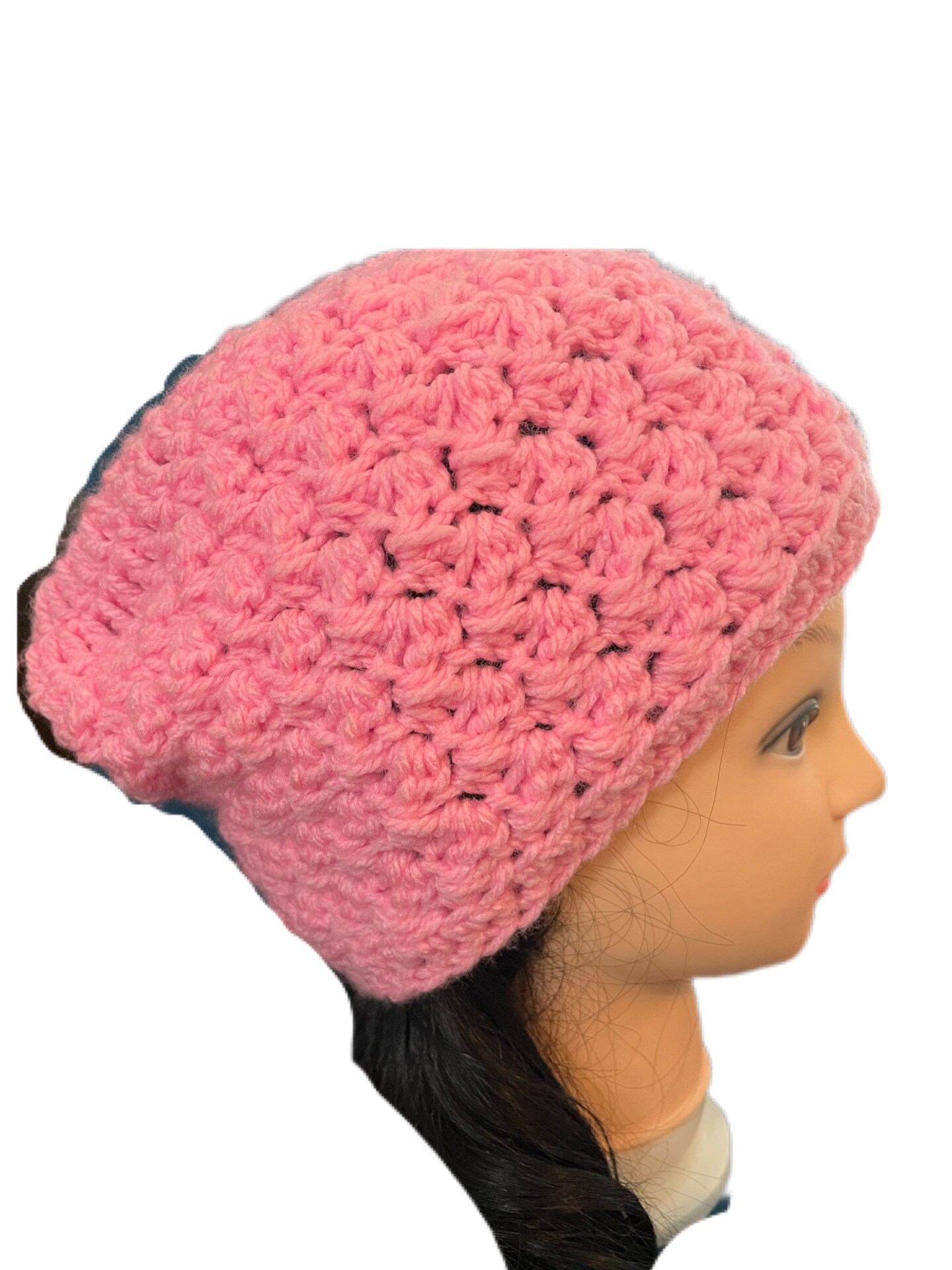 Crochet beanie hat Barbie pink slouchy oversized textured