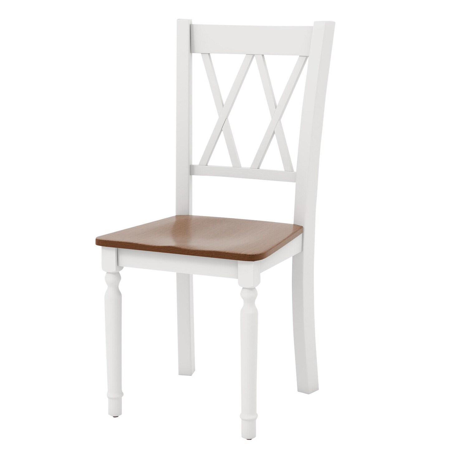 Walnut White Wooden Dining Chair Set 4 Farmhouse Solid Wood Curved Back