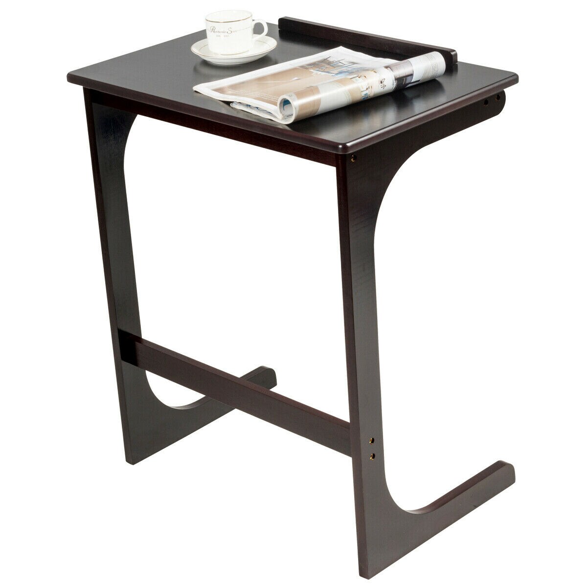 Brown Adjustable Height C-Shape Couch End Table with Tilting Top