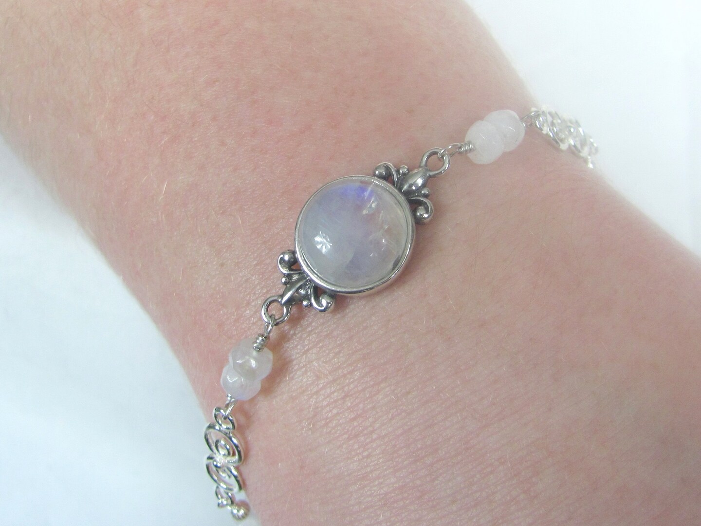 Moonstone Bracelet in Sterling Silver with Fleur de Lis Setting - image9