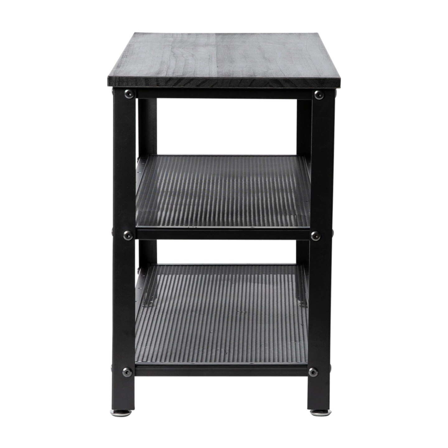 Emma and Oliver Isla 3-Tier Storage Bench with Metal Mesh Shelves for Entryway, Mudroom, or Bedroom