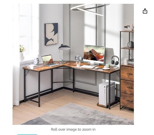 66 Inch Wooden Top Space-Saving Corner Desk w/Metal Frame, Large Computer Gaming PC Desk, Writing Table Study Desk for Bedroom, Study, Office (Rustic Brown)