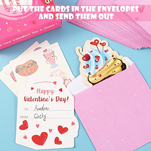 AOJOYS Valentines Day Cards for Kids, 36 Pack Kids Valentines Day Cards with Cute Temporary Tattoos, Pink Envelopes &#x26; 80PCS Stickers, Valentines Cards for Classroom Exchange