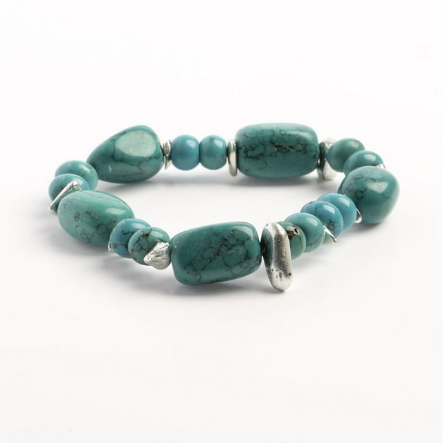 Earth&#x27;s Jewels Semi-Precious Dyed Stabilized Green Turquoise Donut Rondelle Stretch Bracelets
