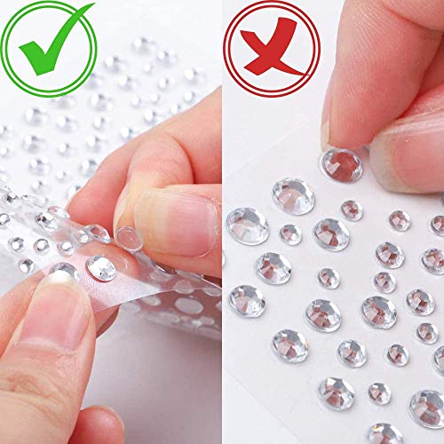 OUTUXED 1725pcs Rhinestones Stickers Self Adhesive Face Gems Jewels Stickers, Stick on Rhinestones for Hair, Makeup, Craft, Nail, Clothes, Shoes, Assorted Size