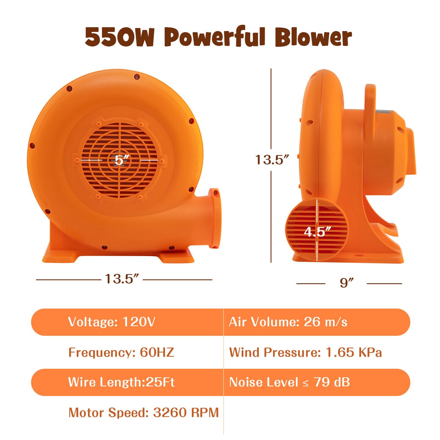 Air Blower for Inflatables with 25 feet Wire and GFCI Plug