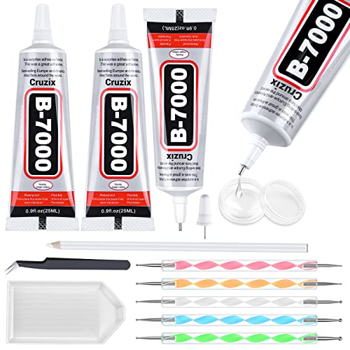 B7000 Glue Clear with Precision Tip, B-7000 Jewelry Bead Glue Adhesive  Medium Viscosity with Art Dotting Stylus Pens Rhinestone Applicator Kit for  Clothes Fabric Nail Crafts DIY (3 PCS, 25 ML/ 0.9 oz)