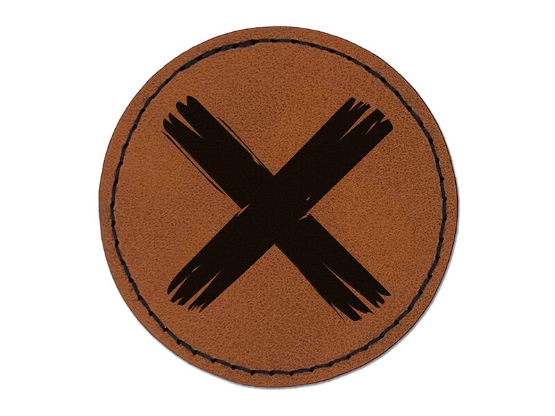 X Marks the Spot Treasure Map Round Iron-On Engraved Faux Leather Patch Applique - 2.5&#x22;
