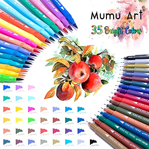 35 Dual Markers Pen for Adult Coloring Book, Coloring Brush Art Marker, Fine Tip Colored Pens for Kids, Bullet Journaling Drawing Planner