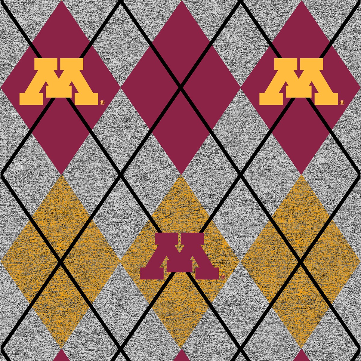 Sykel Enterprises-University of Minnesota Fleece Fabric-Minnesota Golden Gophers Heather Argyle Fleece Blanket Fabric-Sold by the yard
