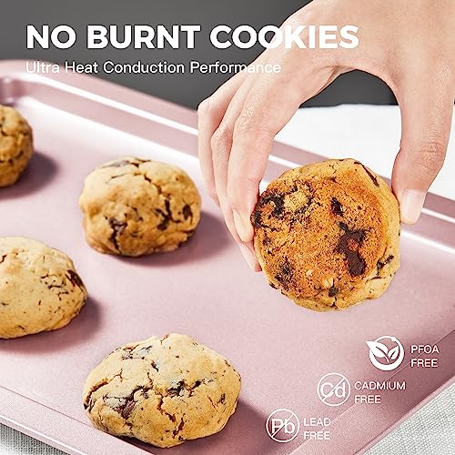 HONGBAKE Cookie Sheets, Baking Sheet Set, Nonstick Oven Pan with Wider  Grips, 3 Pack Half/Jelly Roll/Quarter Baking Tray, Premium & Dishwasher Safe