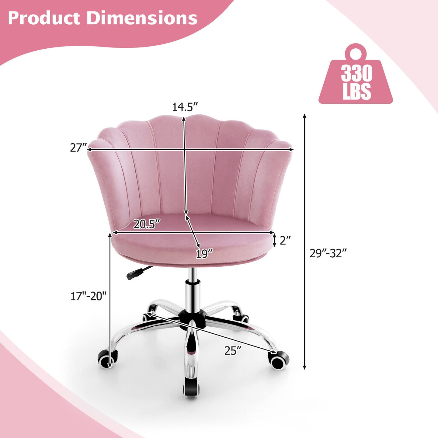 Adjustable Velvet Arm Chair with Wheels