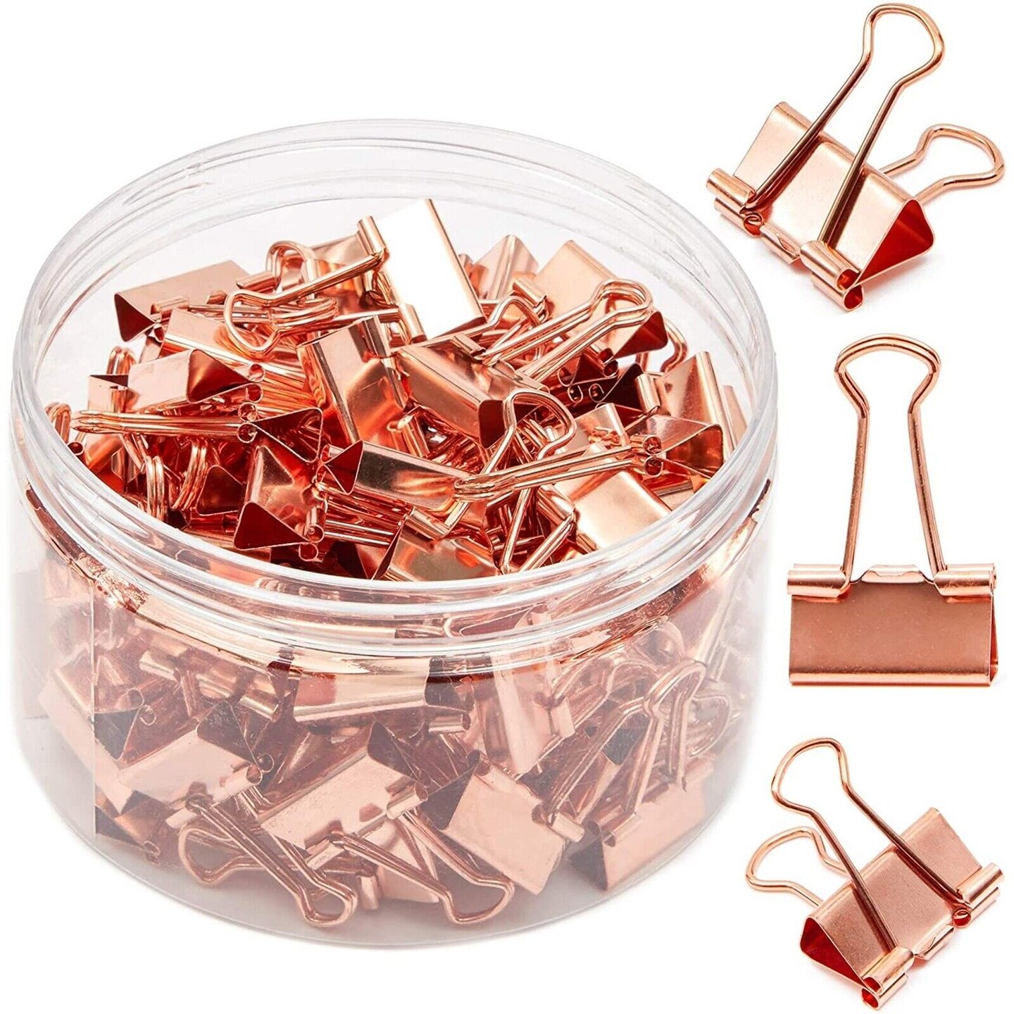 100 Pack Small Binder Clips 3/4 Inch, Rose Gold Paper Clamp.