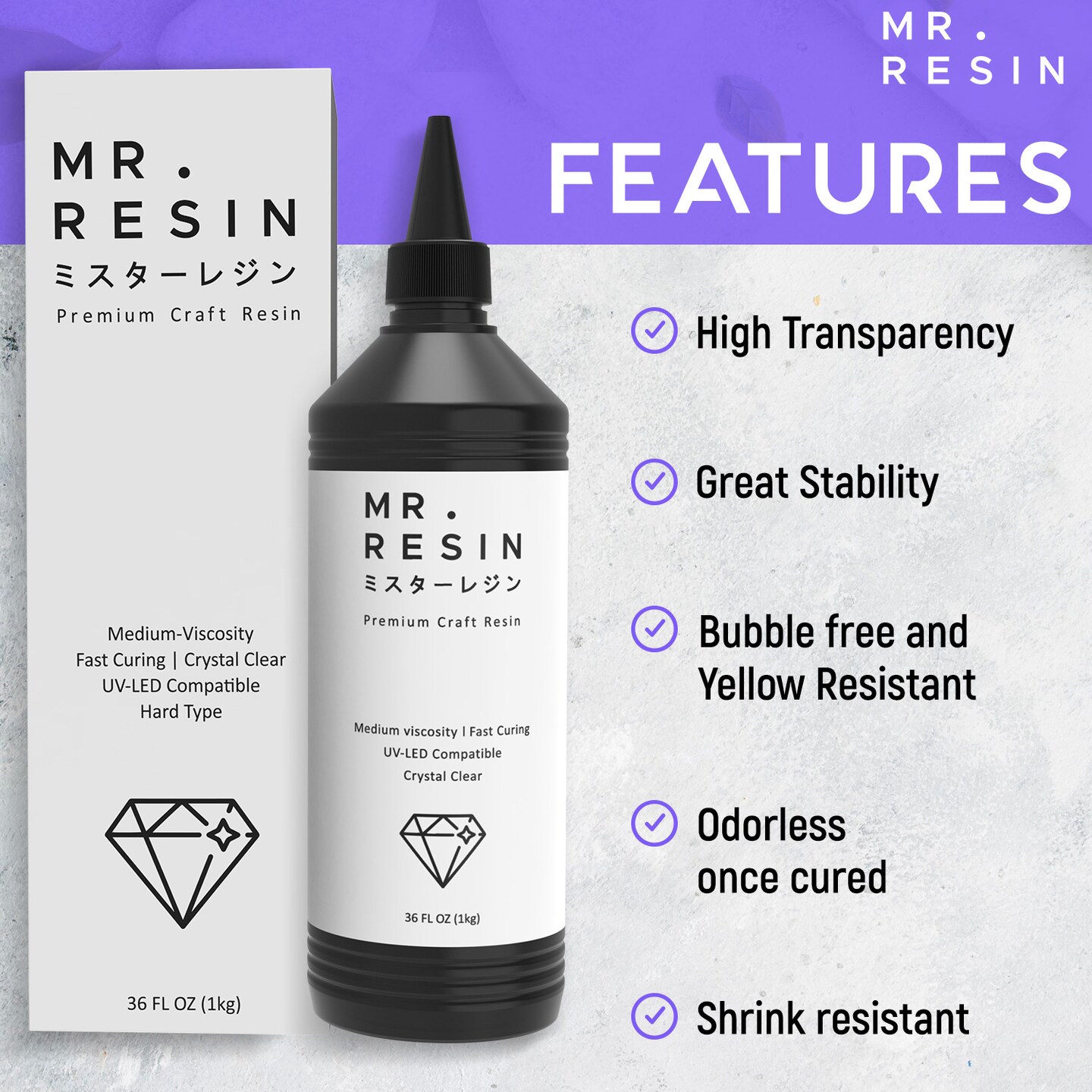 Mr.Resin™ Original Craft UV Resin 36oz (1kg) Crystal Clear Hard Type UV  Resin for Jewelry Making, Rock Painting & More