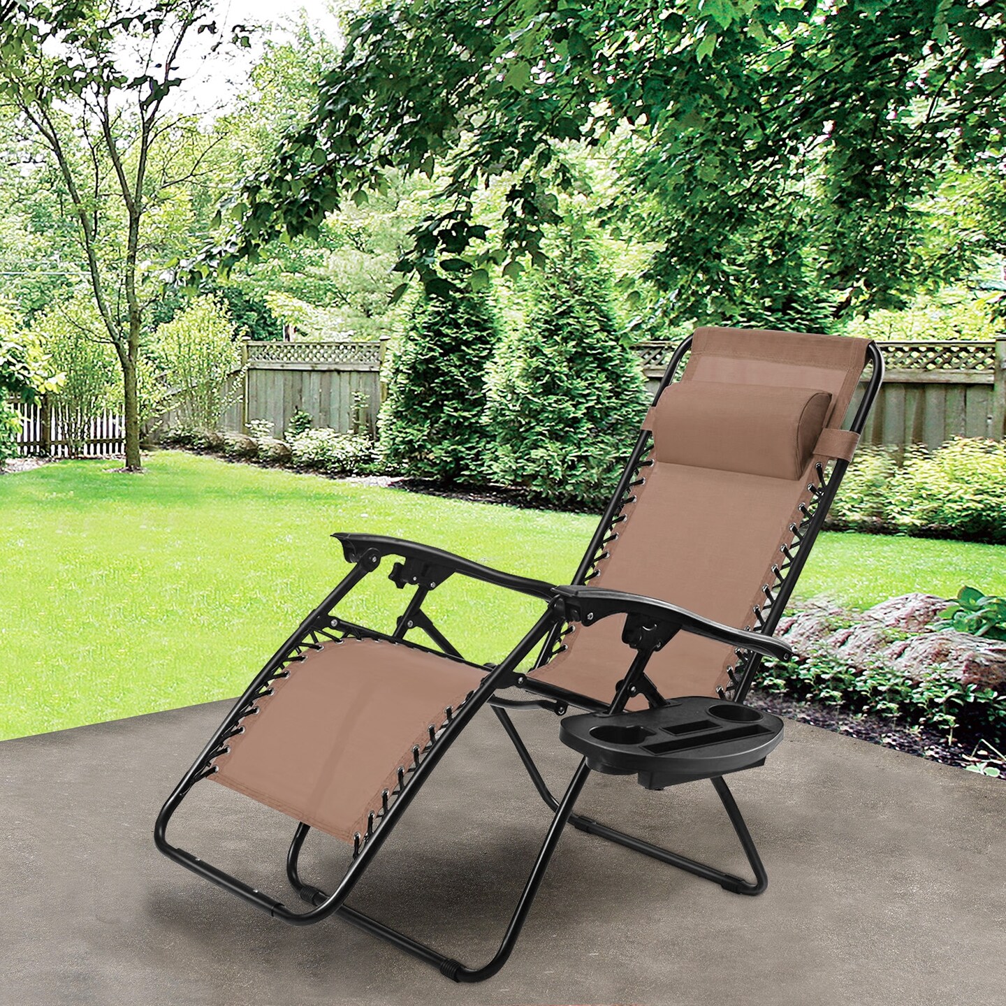 Outdoor Folding Zero Gravity Reclining Lounge Chair with Utility Tray