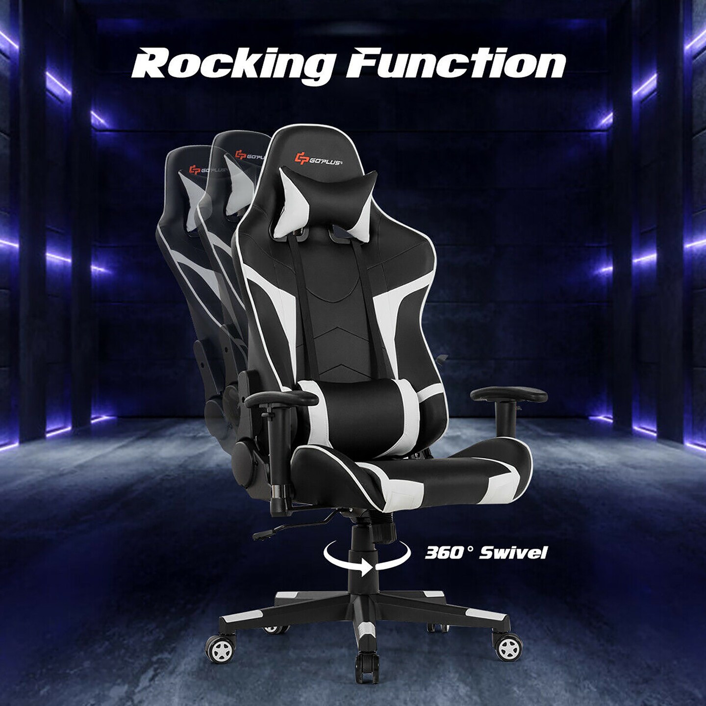 Goplus Massage Gaming Chair Reclining Swivel Racing Office Chair w/Lumbar Support