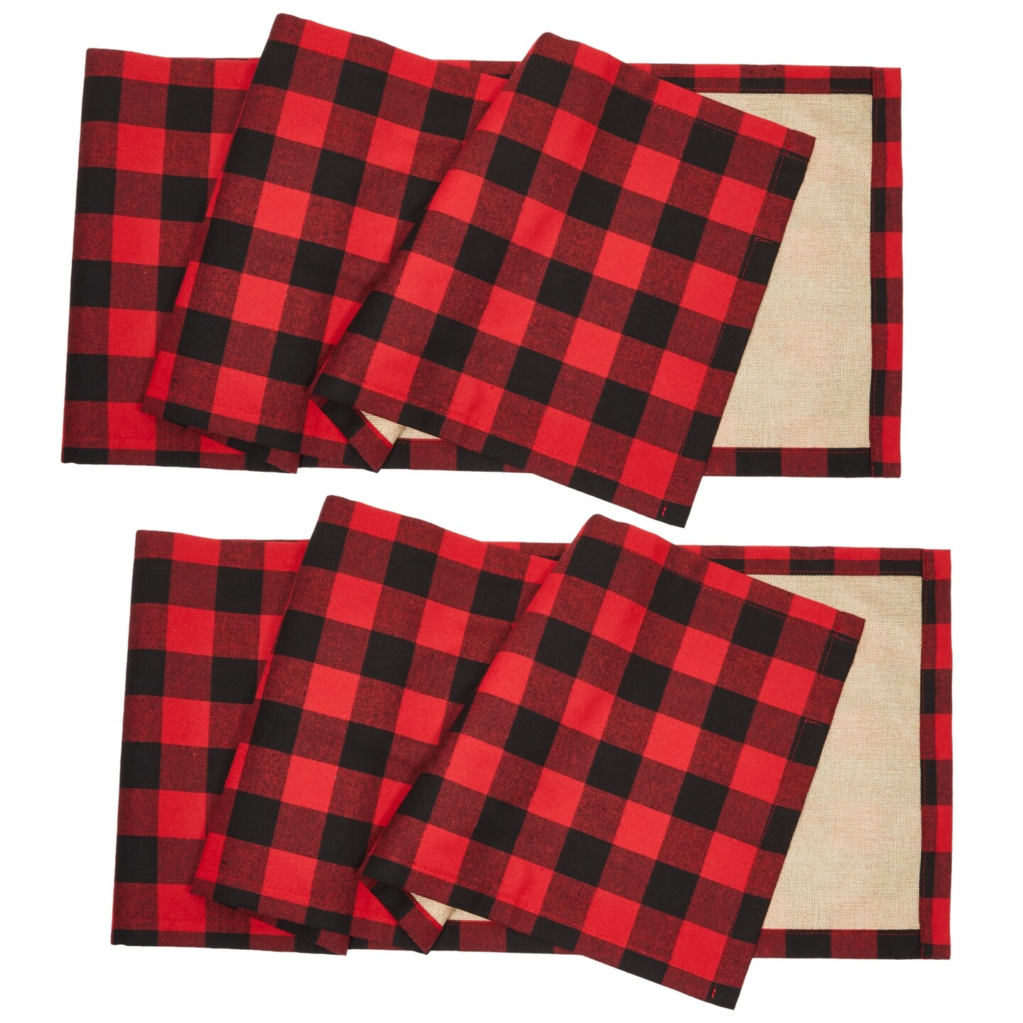 2-Pack Farmhouse Table Runner with Buffalo Plaid Design, 6-Foot Reversible Burlap and Cotton Checkered Table Cloth for Birthdays, Wedding Shower, and Anniversary (14x72in, Red and Black)