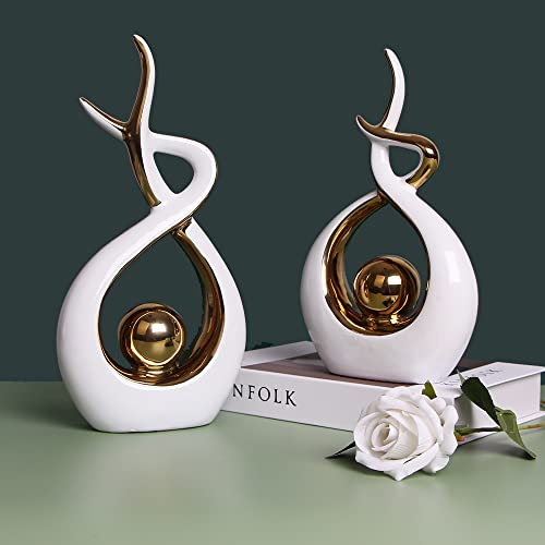 1 Pack Home Decor Modern Abstract Art Ceramic Statue Table Decorations for Dining Room Living Room Office Centerpiece (White and Gold, Small)