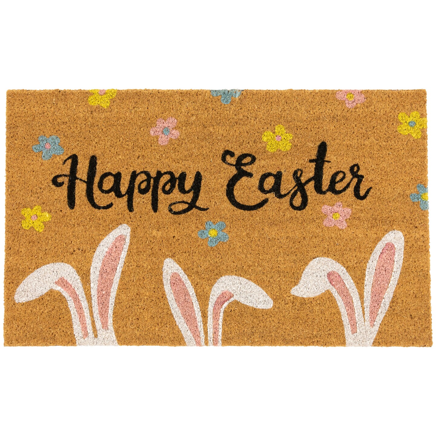 Northlight Natural Coir Happy Easter Bunny Ears Outdoor Doormat 18&#x22; x 30&#x22;