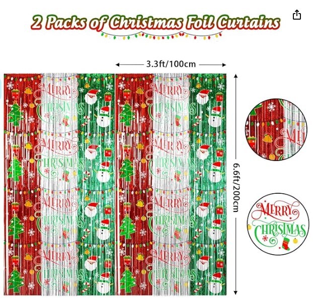 Merry Christmas Foil Fringe Tinsel Curtains Balloons Arch Garland Favors for Kids &#x26; Adults, 98pcs Christmas Decorations Set