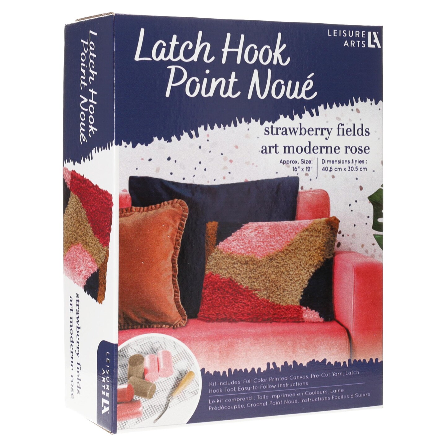 Leisure Arts Latch Hook Kit Strawberry Fields, 12&#x22; x 16&#x22;, Latch Hook Kit, Latch Hook Rug Kits, Rug Making Kit, Latch Hook Kits for Adults, Latch Hook Kits for Adults Beginners