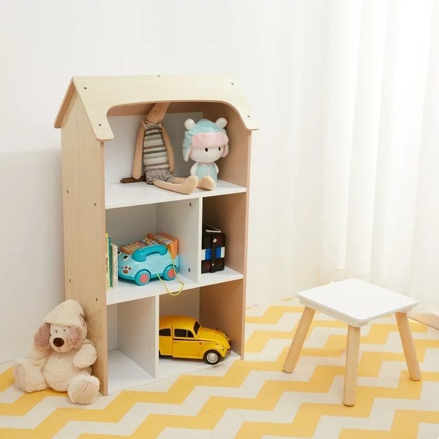 Wood Color Kids Wooden 3 Bookshelf 5 Cubby Storage Bookcase Cube Shelf