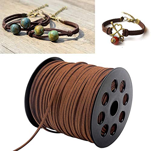 3 mm x100 Yards Coffee Suede Cord Suede Lace Faux Leather Cord with Roll Spool for Bracelet Necklace Beading DIY Handmade Crafts