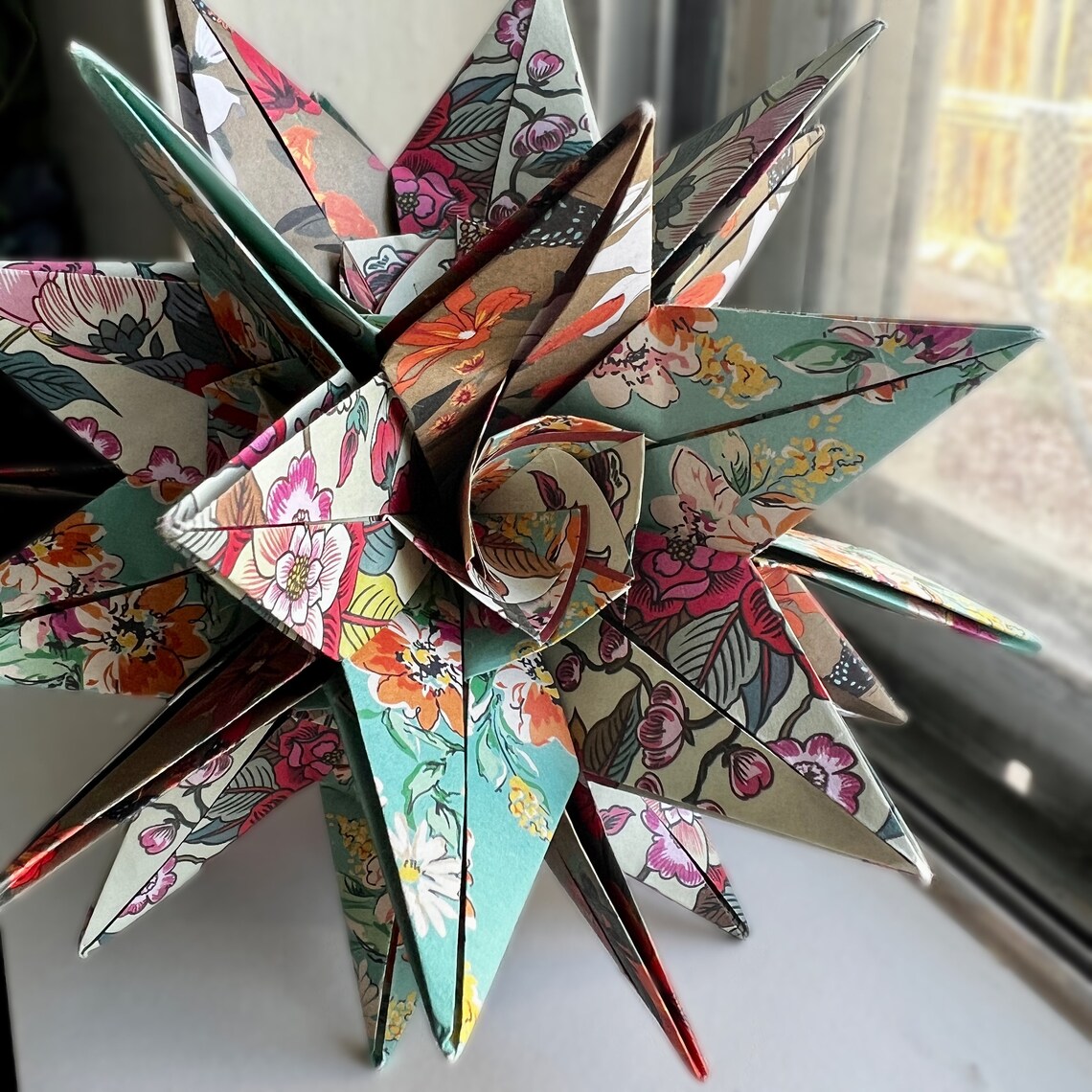 Kaleidoscope Tie Dye Origami Kusudama OOAK Paper Sculpture