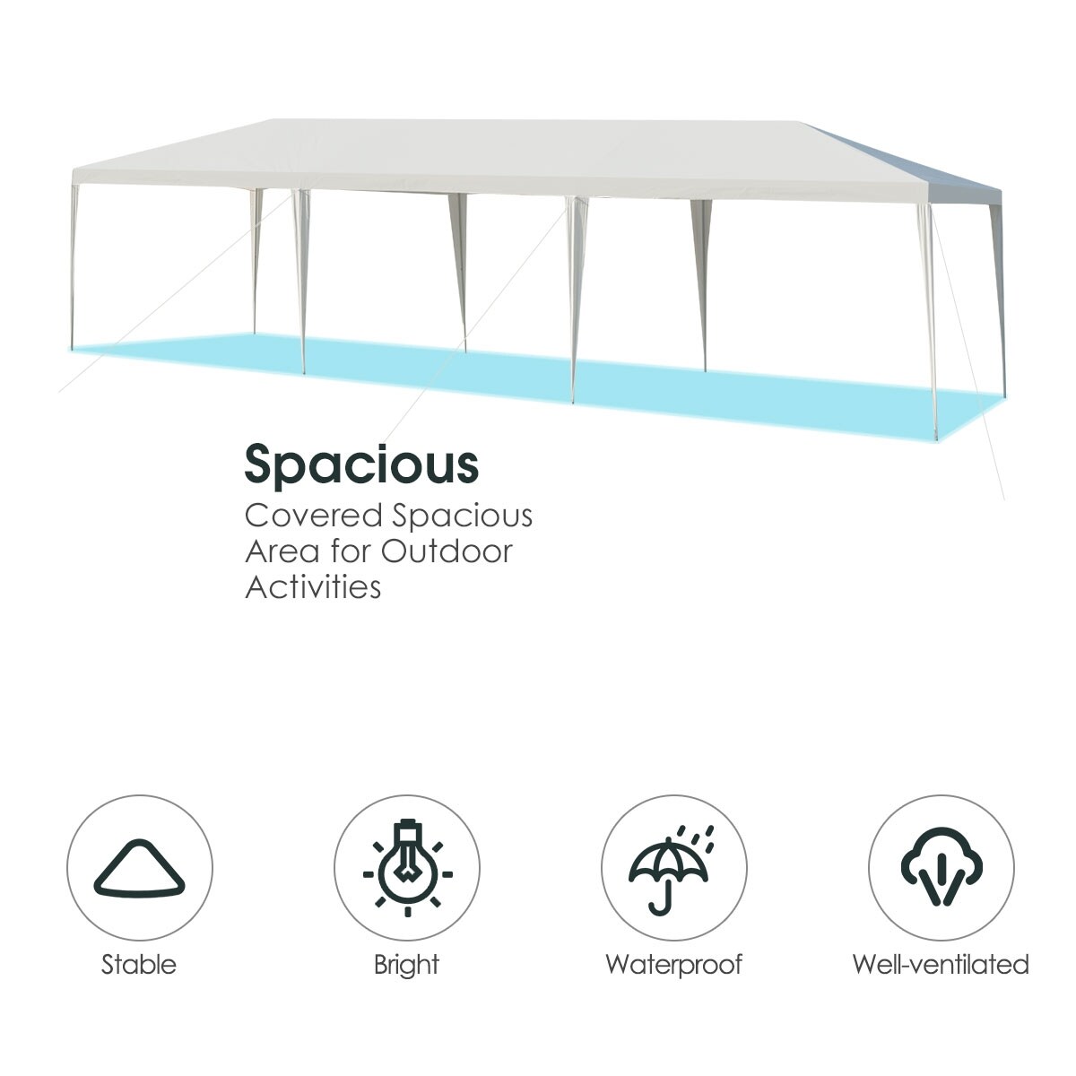 10&#x27; x 30&#x27; Waterproof Gazebo Canopy Tent with Connection Stakes and Wind Ropes