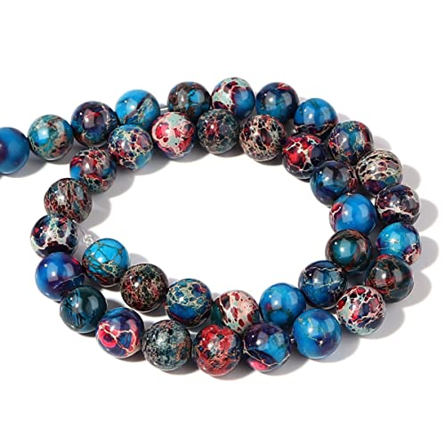 Natural Stone Beads 8mm Red Blue Imperial Jasper Polished Round Smooth Gemstone Beads for Jewelry Making Adults 15 Inch(Red Blue Imperial Jasper,8mm)