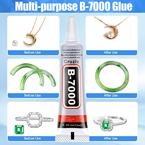 B7000 Glue Clear with Precision Tips, 5 PCS B-7000 Jewelry Bead Glue for  Diamond Jewelry Rhinestone Applicator Tools Set Fabric Glue Strength  Adhesive
