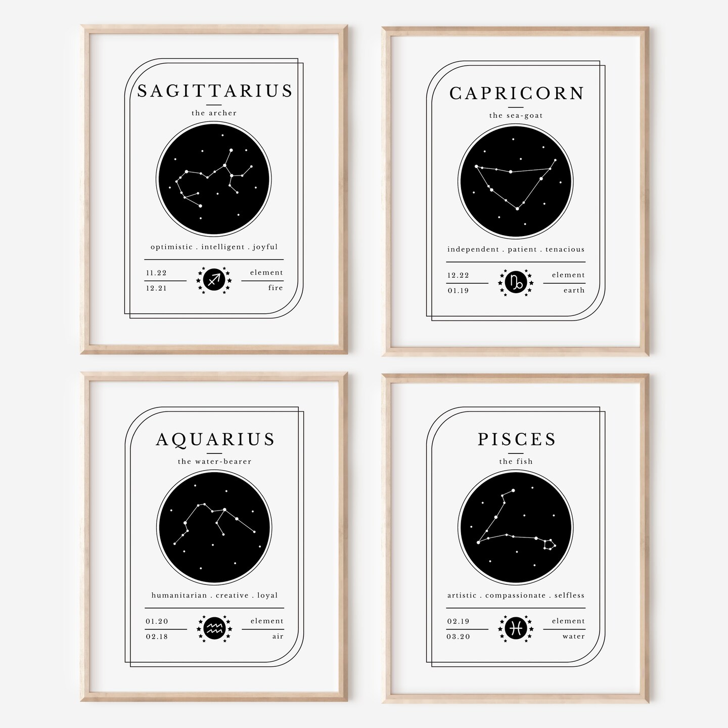 Choose Your Zodiac Sign | Unframed Horoscope Art Prints | Black