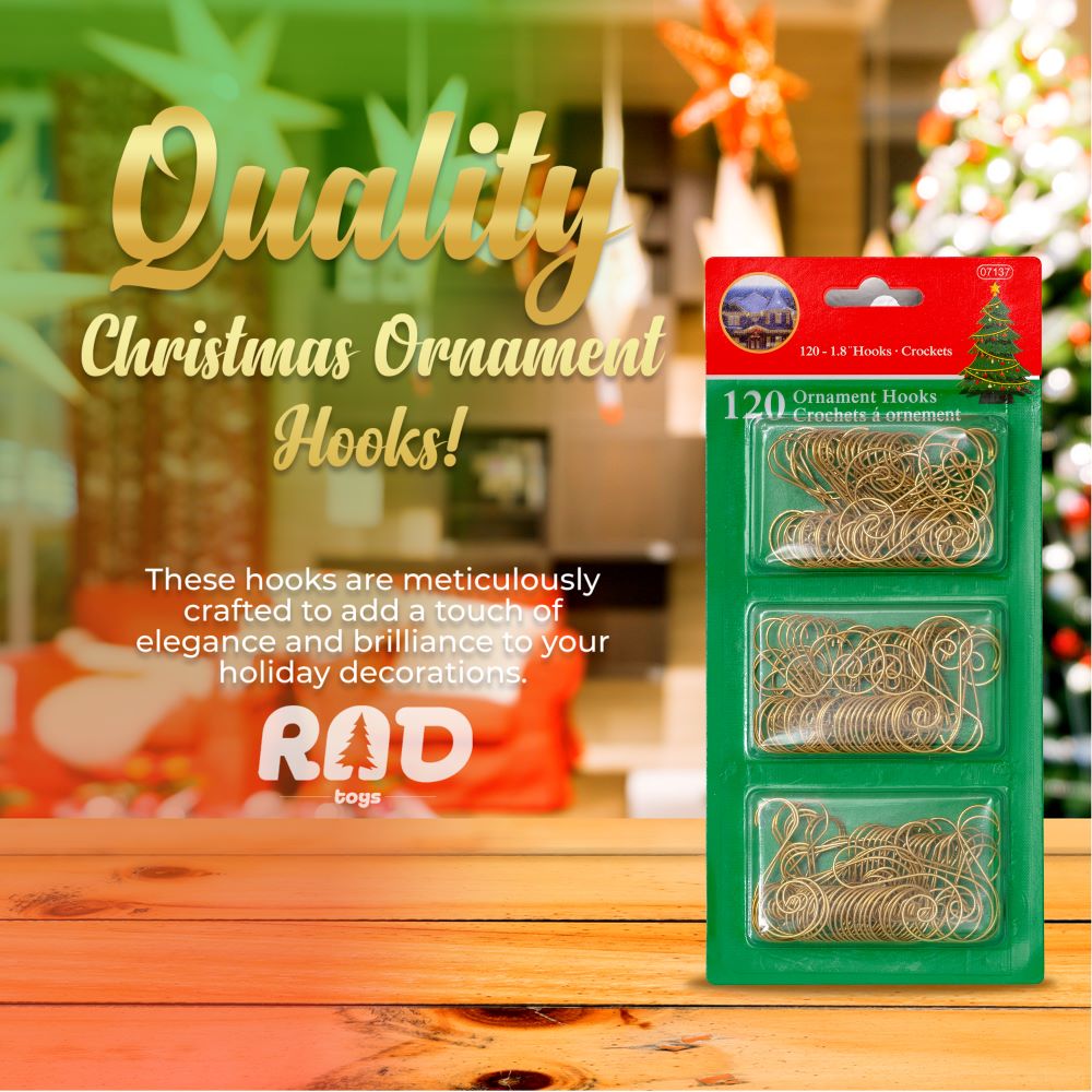 R N&#x27; D Toys Gold Tree Ornament Hooks - Christmas Tree Gold Decorating Metal Wire Hangers for Hanging Decorations - Pack of 120