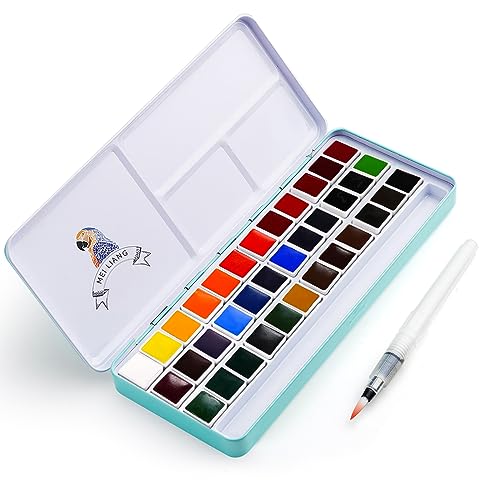 MeiLiang Watercolor Paint Set, 36 Vivid Colors in Pocket Box with Metal Ring and Watercolor Brush, Perfect for Students, Beginners and More