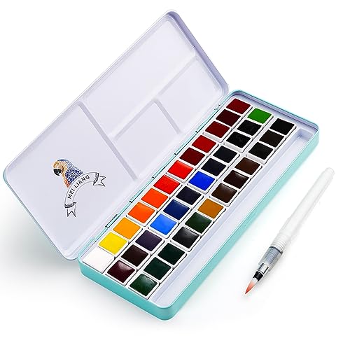 Watercolor Paint Set, 36 Vivid Colors in Pocket Box with Metal Ring and Watercolor Brush, Perfect for Students, Beginners and More