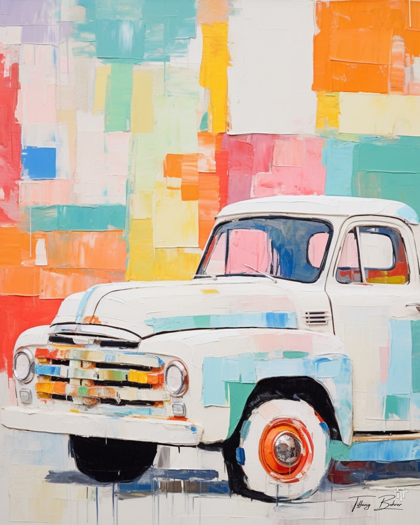 Colorful Vintage Pickup Truck - Giclee Fine Art Print on Heavy Fine Art
