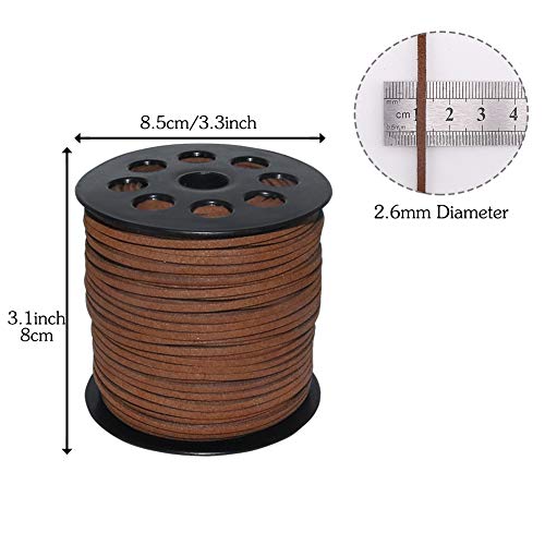 2.6mm Suede Cord, 100 Yards Flat Faux Leather Cord for Jewelry Making, Necklace and Bracelet Making, Dream Catchers and DIY Crafts (Brown)