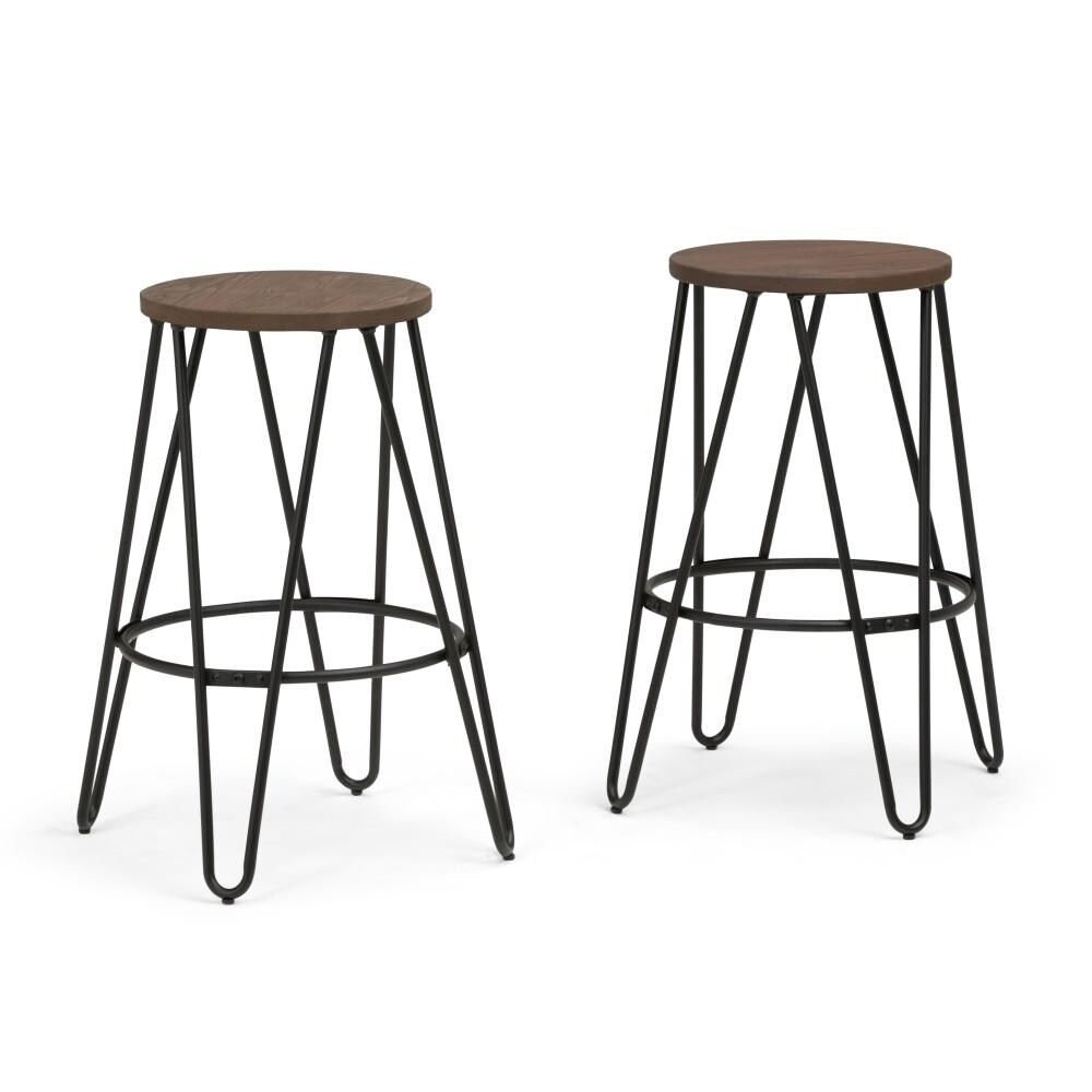 Simpli Home Simeon 26 inch Metal Counter Height Stool with Wood Seat (Set of 2)