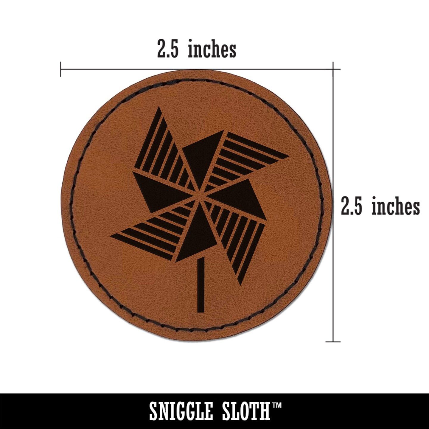 Striped Pinwheel Round Iron-On Engraved Faux Leather Patch Applique - 2.5&#x22;