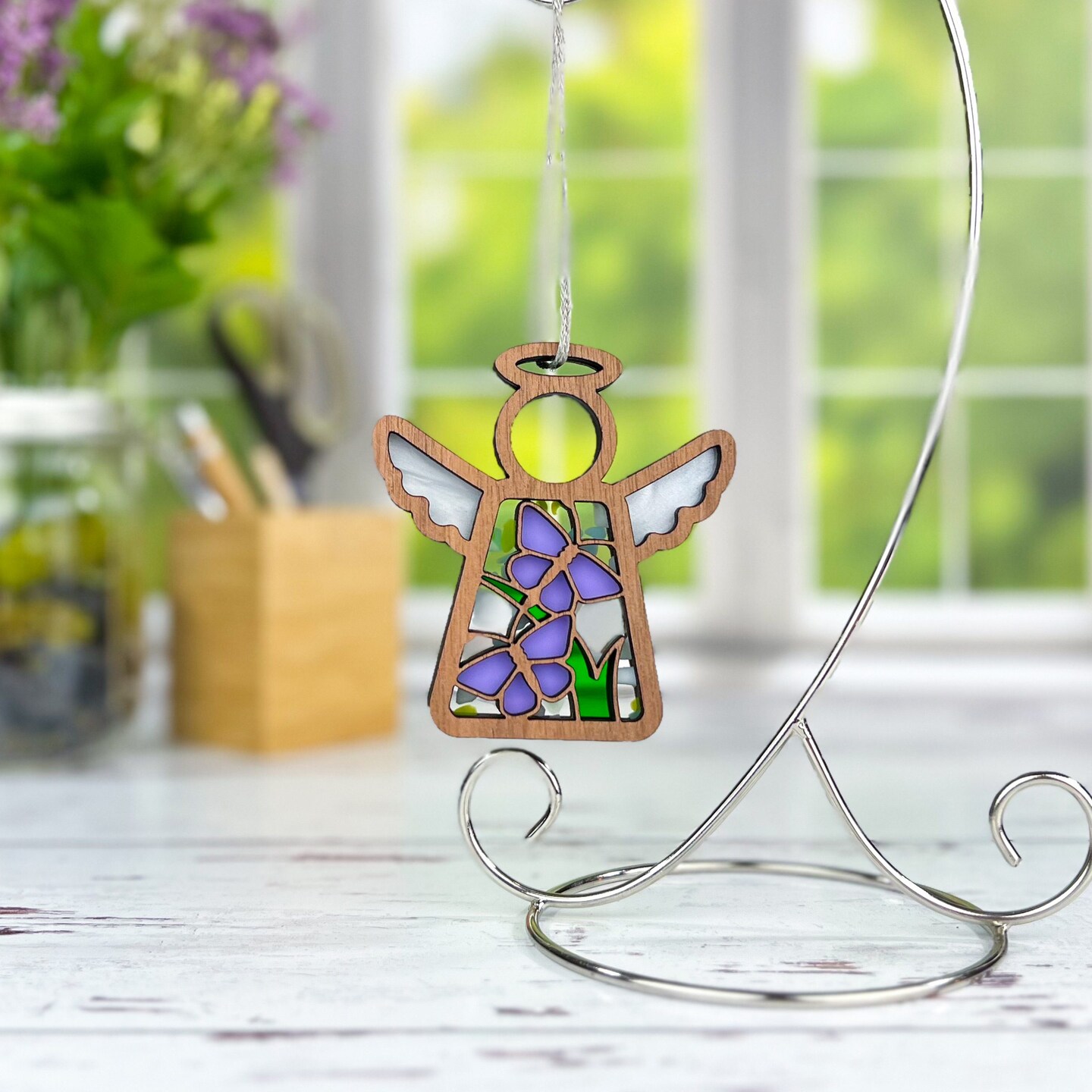 3.5&#x22; Playful Purple Butterflies Ornament - Handcrafted in Texas - Mother&#x27;s Angels&#xAE; Figurine - Mother&#x27;s Day Gifts