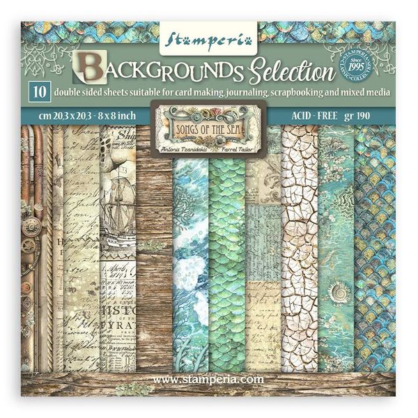 Stamperia Songs Of The Sea Backgrounds 8&#x22;X8&#x22; Double-Sided Paper Pad