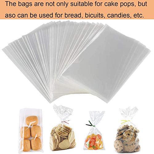 Big Size Lollipop Cake Pop Treat Bag Set Including 100pcs Parcel Bags, 100pcs Papery Treat Sticks, 100pcs Colorful Metallic Twist Ties for Making Lollipops, Cake Pops, Candies, Chocolates and Cookies