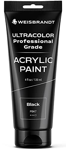 Artist Quality Acrylic Paint in Assorted Colors, 4 oz, Rich Pigment, Non Fading and Non Toxic, for Artists &#x26; Hobby Painters, Black