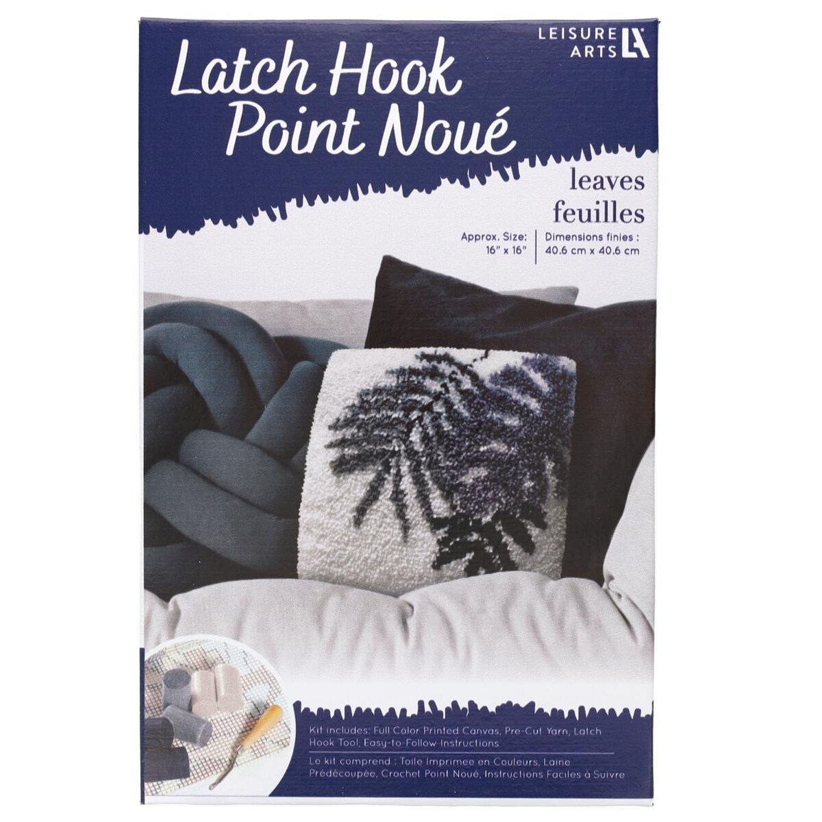 Leisure Arts Latch Hook Kit Leaves, 16&#x22;, Latch Hook Kit, Latch Hook Rug Kits, Rug Making Kit, Latch Hook Kits for Adults, Latch Hook Kits for Adults Beginners