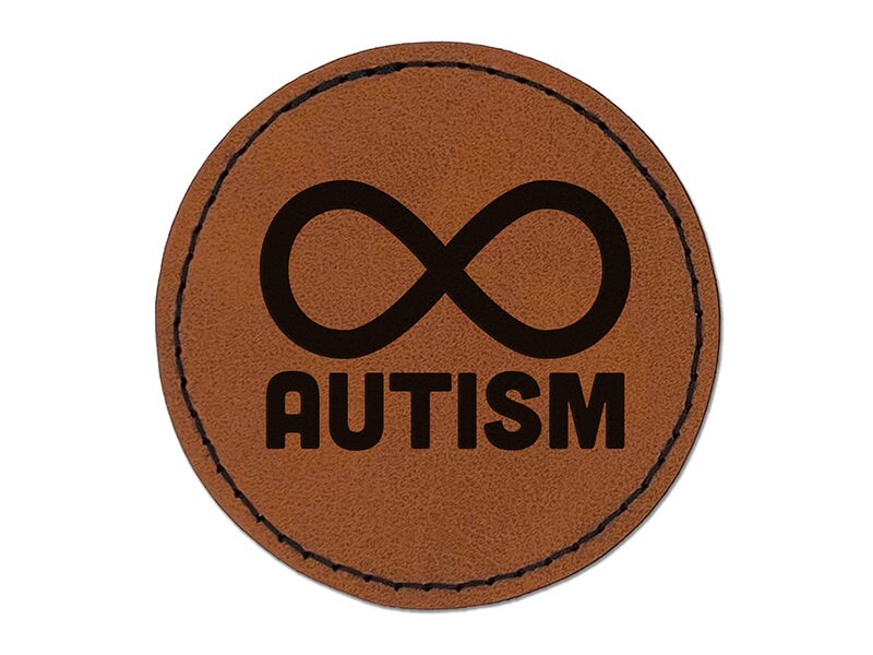 Autism Awareness Infinity Symbol Round Iron-On Engraved Faux Leather Patch Applique - 2.5"