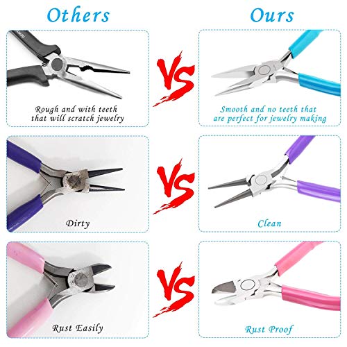 6 Pieces Jewelry Pliers, Jewelry Making Tools Kit Includs Needle Round Nose Pliers, Wire Cutters, Crimping Pliers, Bent Nose Pliers, End Nippers for Beading Craft