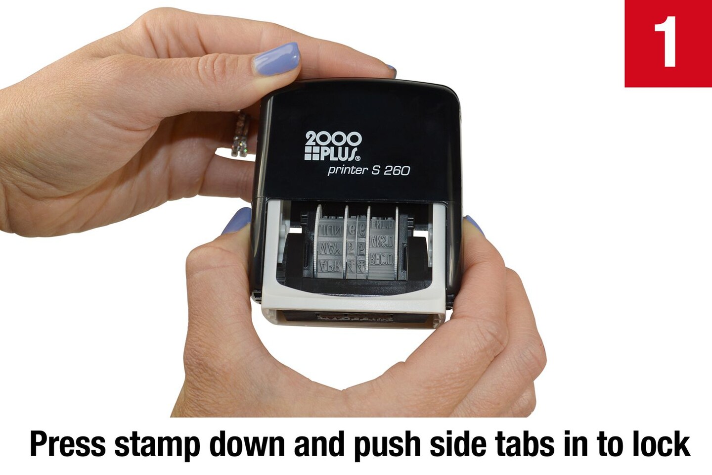 2000 PLUS Self-Inking Message and Date Date Stamp, FAXED, PAID, RECEVIED, ENTERED, 1-3/4&#x22; X 7/8&#x22; Impression, Self-Inking, Red and Blue Ink
