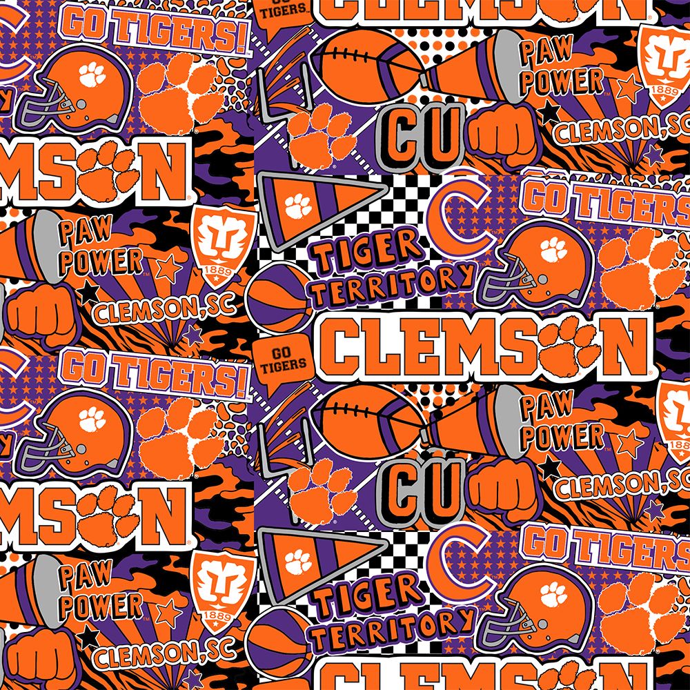 Sykel Enterprises-Clemson University Cotton Fabric-Clemson Tigers Pop Art Cotton Quilting Fabric