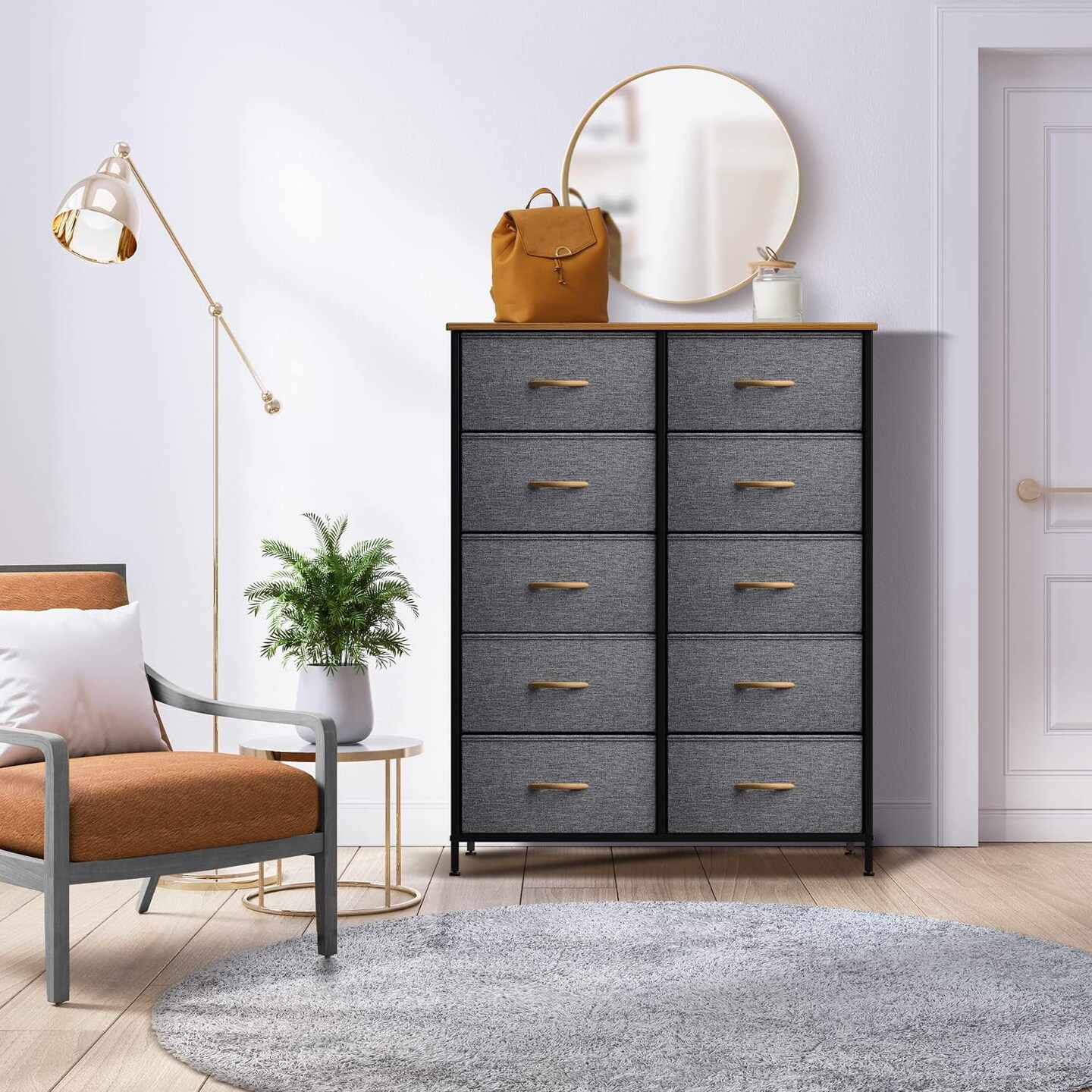 Sorbus Dresser with 10 Drawers - Storage Unit Organizer Chest for Clothes - Bedroom, Room, Nursery, & Closet - Steel Frame, Wood Top & Handles, and Easy Pull Fabric Bins