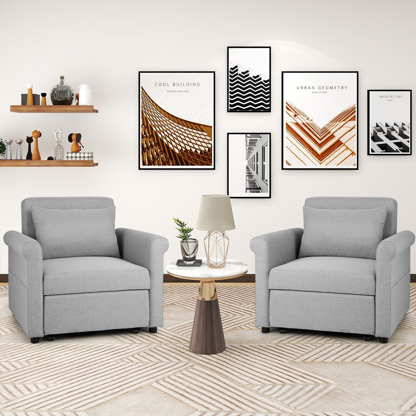 3-in-1 Pull-out Convertible Adjustable Reclining Sofa Bed-Grey